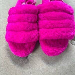 UGG Bright Pink Plush Slide Slippers